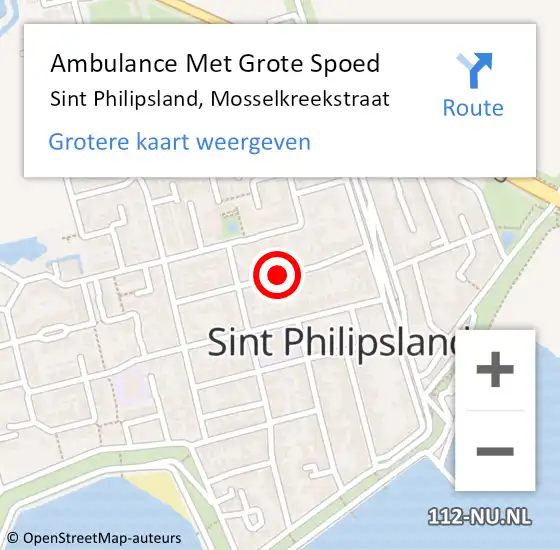 Locatie op kaart van de 112 melding: Ambulance Met Grote Spoed Naar Sint Philipsland, Mosselkreekstraat op 11 september 2016 15:31