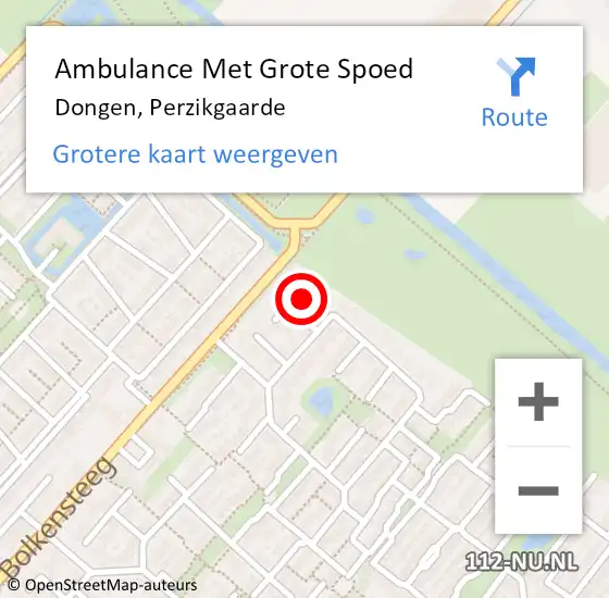 Locatie op kaart van de 112 melding: Ambulance Met Grote Spoed Naar Dongen, Perzikgaarde op 11 september 2016 16:06