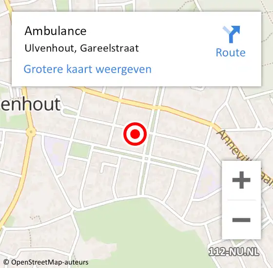 Locatie op kaart van de 112 melding: Ambulance Ulvenhout, Gareelstraat op 11 september 2016 16:20