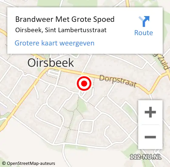 Locatie op kaart van de 112 melding: Brandweer Met Grote Spoed Naar Oirsbeek, Sint Lambertusstraat op 11 september 2016 16:59