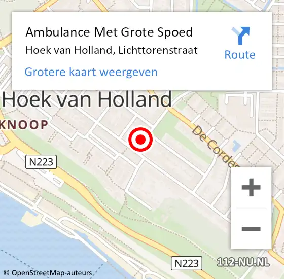 Locatie op kaart van de 112 melding: Ambulance Met Grote Spoed Naar Hoek van Holland, Lichttorenstraat op 11 september 2016 17:30