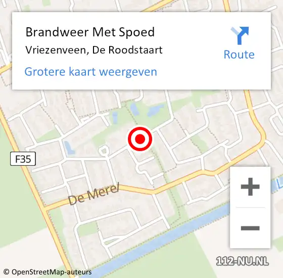 Locatie op kaart van de 112 melding: Brandweer Met Spoed Naar Vriezenveen, De Roodstaart op 11 september 2016 17:37