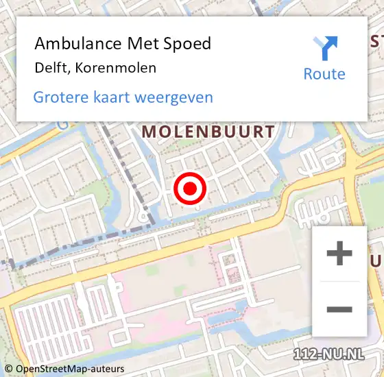 Locatie op kaart van de 112 melding: Ambulance Met Spoed Naar Delft, Korenmolen op 11 september 2016 17:48