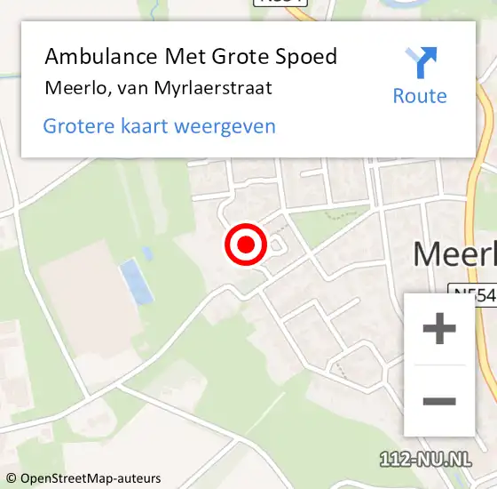 Locatie op kaart van de 112 melding: Ambulance Met Grote Spoed Naar Meerlo, van Myrlaerstraat op 11 september 2016 18:46