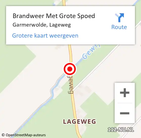 Locatie op kaart van de 112 melding: Brandweer Met Grote Spoed Naar Garmerwolde, Lageweg op 11 september 2016 18:57