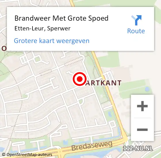 Locatie op kaart van de 112 melding: Brandweer Met Grote Spoed Naar Etten-Leur, Sperwer op 11 september 2016 19:39