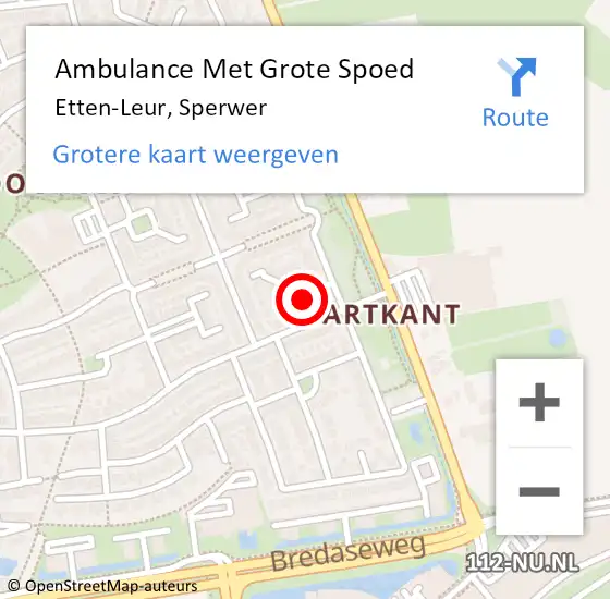 Locatie op kaart van de 112 melding: Ambulance Met Grote Spoed Naar Etten-Leur, Sperwer op 11 september 2016 19:40