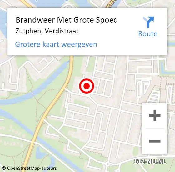 Locatie op kaart van de 112 melding: Brandweer Met Grote Spoed Naar Zutphen, Verdistraat op 11 september 2016 20:49