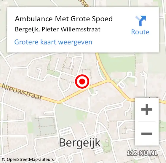 Locatie op kaart van de 112 melding: Ambulance Met Grote Spoed Naar Bergeijk, Pieter Willemsstraat op 11 september 2016 20:53