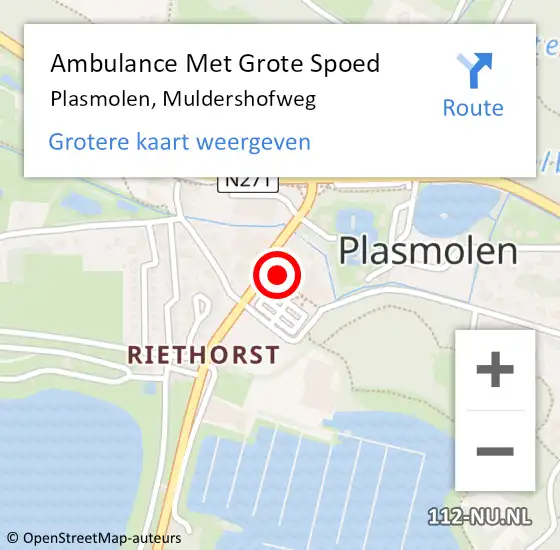 Locatie op kaart van de 112 melding: Ambulance Met Grote Spoed Naar Plasmolen, Muldershofweg op 11 september 2016 21:10