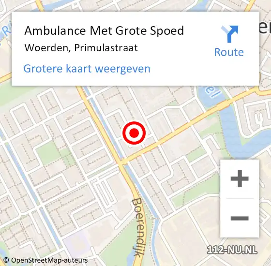 Locatie op kaart van de 112 melding: Ambulance Met Grote Spoed Naar Woerden, Primulastraat op 11 september 2016 21:17