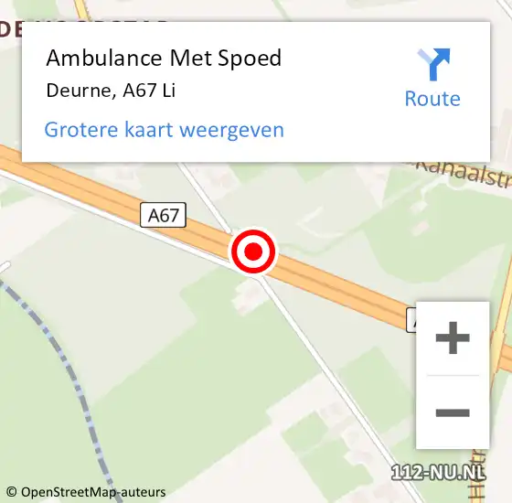 Locatie op kaart van de 112 melding: Ambulance Met Spoed Naar Deurne, A67 Li op 11 september 2016 22:35