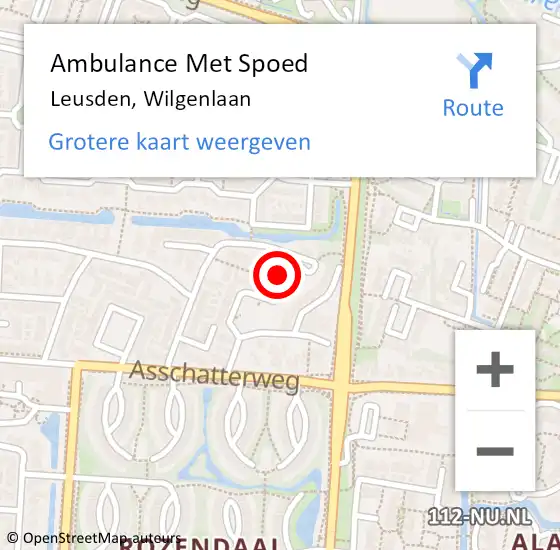 Locatie op kaart van de 112 melding: Ambulance Met Spoed Naar Leusden, Wilgenlaan op 11 september 2016 22:43