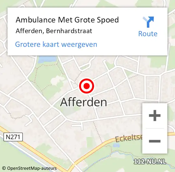 Locatie op kaart van de 112 melding: Ambulance Met Grote Spoed Naar Afferden, Bernhardstraat op 12 september 2016 01:43