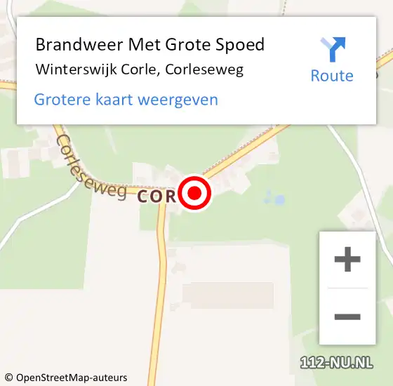 Locatie op kaart van de 112 melding: Brandweer Met Grote Spoed Naar Winterswijk Corle, Corleseweg op 12 september 2016 01:52