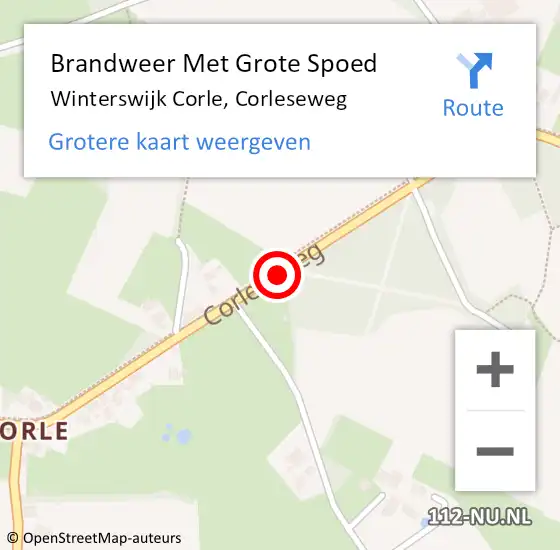 Locatie op kaart van de 112 melding: Brandweer Met Grote Spoed Naar Winterswijk Corle, Corleseweg op 12 september 2016 01:52