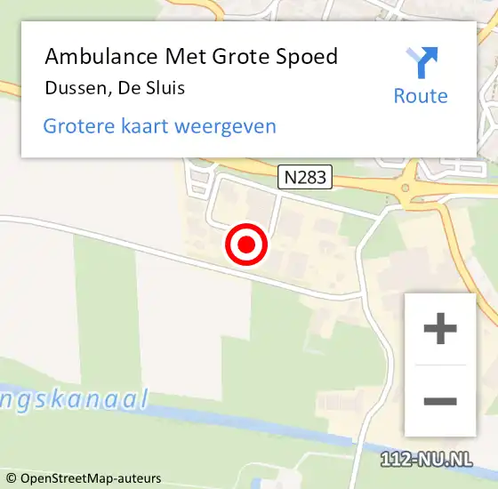 Locatie op kaart van de 112 melding: Ambulance Met Grote Spoed Naar Dussen, De Sluis op 12 september 2016 02:10