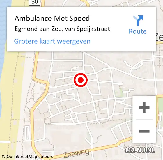 Locatie op kaart van de 112 melding: Ambulance Met Spoed Naar Egmond aan Zee, van Speijkstraat op 12 september 2016 02:16