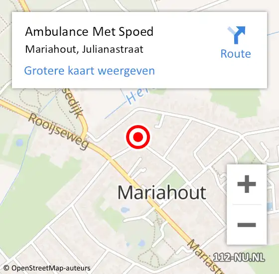 Locatie op kaart van de 112 melding: Ambulance Met Spoed Naar Mariahout, Julianastraat op 12 september 2016 03:37