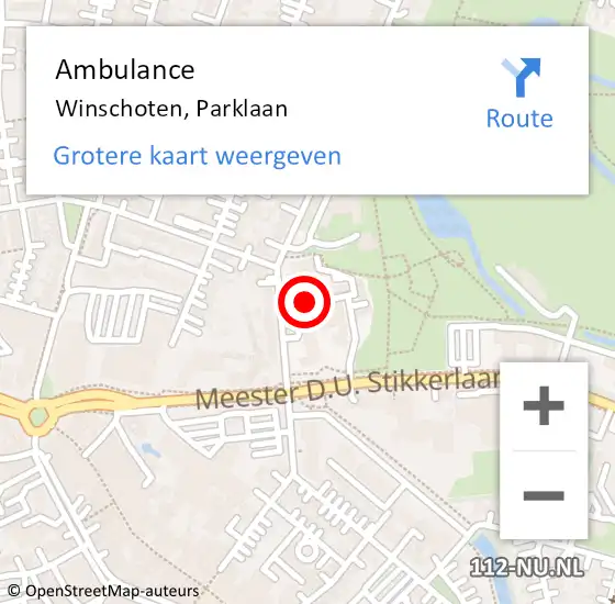 Locatie op kaart van de 112 melding: Ambulance Winschoten, Parklaan op 12 september 2016 04:15