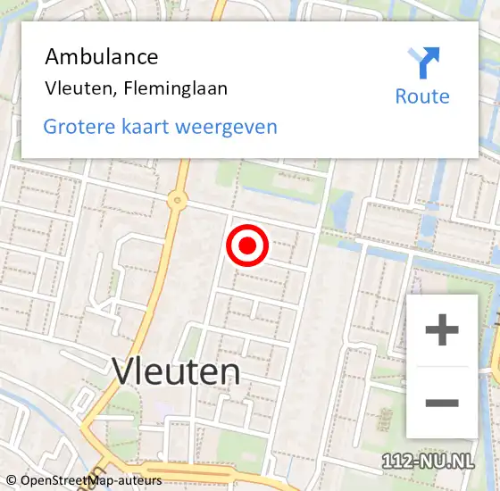 Locatie op kaart van de 112 melding: Ambulance Vleuten, Fleminglaan op 12 september 2016 04:22