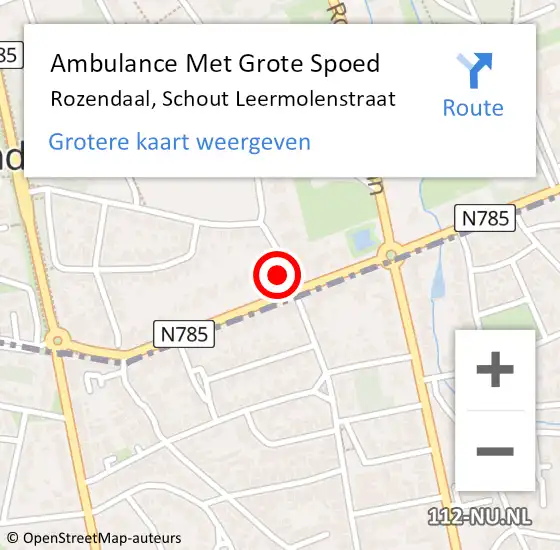 Locatie op kaart van de 112 melding: Ambulance Met Grote Spoed Naar Rozendaal, Schout Leermolenstraat op 12 september 2016 06:09