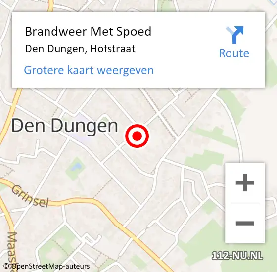 Locatie op kaart van de 112 melding: Brandweer Met Spoed Naar Den Dungen, Hofstraat op 12 september 2016 06:40