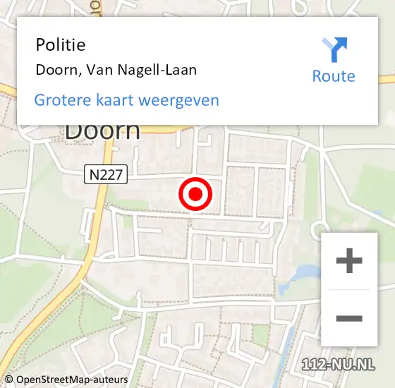 Locatie op kaart van de 112 melding: Politie Doorn, Van Nagell-Laan op 12 september 2016 07:51