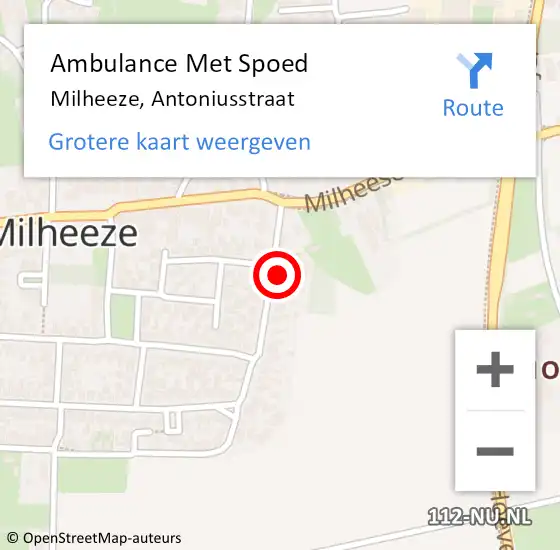 Locatie op kaart van de 112 melding: Ambulance Met Spoed Naar Milheeze, Antoniusstraat op 12 september 2016 08:26