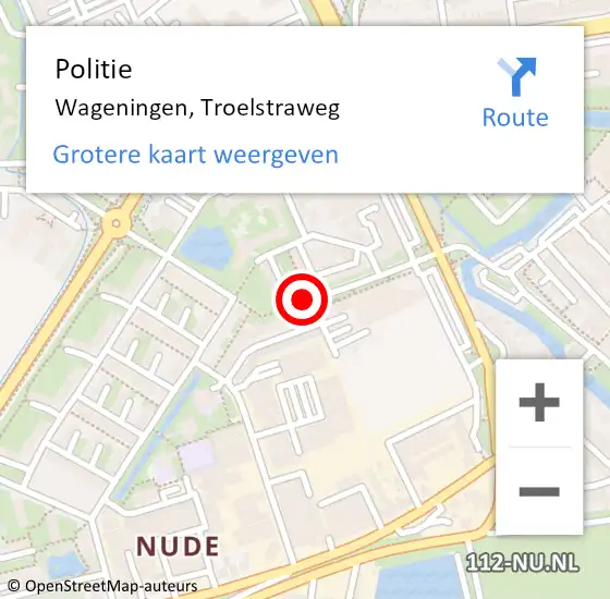 Locatie op kaart van de 112 melding: Politie Wageningen, Troelstraweg op 12 september 2016 08:50