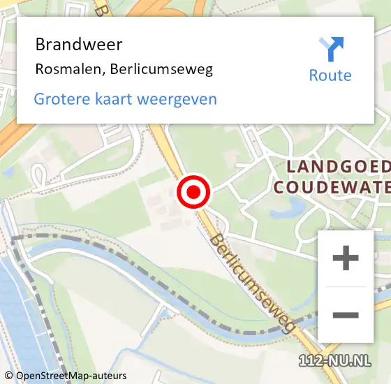 Locatie op kaart van de 112 melding: Brandweer Rosmalen, Berlicumseweg op 12 september 2016 09:08