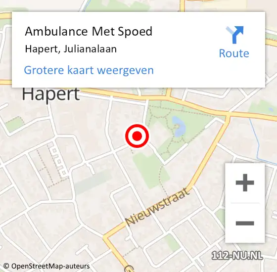 Locatie op kaart van de 112 melding: Ambulance Met Spoed Naar Hapert, Julianalaan op 12 september 2016 09:38