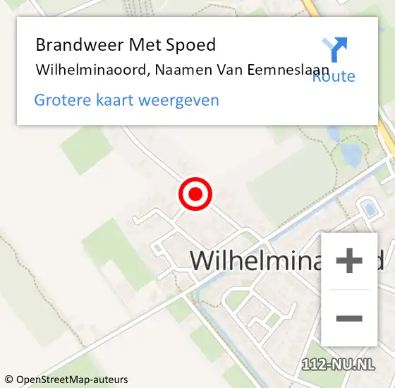 Locatie op kaart van de 112 melding: Brandweer Met Spoed Naar Wilhelminaoord, Naamen Van Eemneslaan op 12 september 2016 09:47