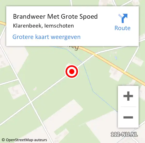 Locatie op kaart van de 112 melding: Brandweer Met Grote Spoed Naar Klarenbeek, Iemschoten op 12 september 2016 09:55