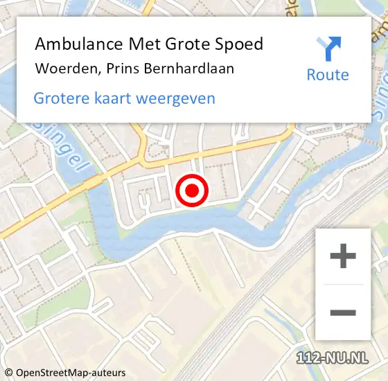 Locatie op kaart van de 112 melding: Ambulance Met Grote Spoed Naar Woerden, Prins Bernhardlaan op 12 september 2016 10:00