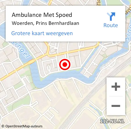 Locatie op kaart van de 112 melding: Ambulance Met Spoed Naar Woerden, Prins Bernhardlaan op 12 september 2016 10:16