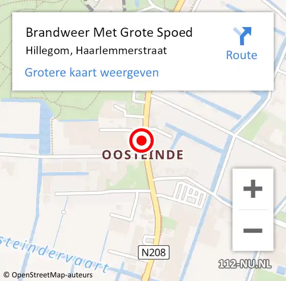 Locatie op kaart van de 112 melding: Brandweer Met Grote Spoed Naar Hillegom, Haarlemmerstraat op 12 september 2016 10:24