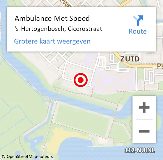 Locatie op kaart van de 112 melding: Ambulance Met Spoed Naar 's-Hertogenbosch, Cicerostraat op 12 september 2016 10:26