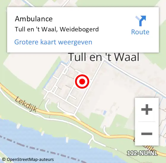 Locatie op kaart van de 112 melding: Ambulance Tull en 't Waal, Weidebogerd op 12 september 2016 11:04