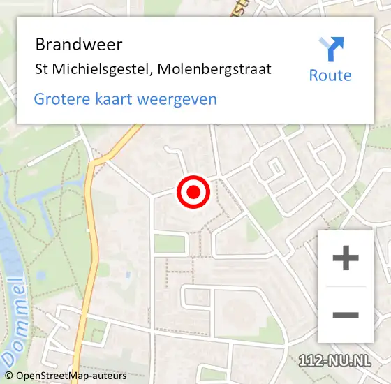 Locatie op kaart van de 112 melding: Brandweer St Michielsgestel, Molenbergstraat op 12 september 2016 11:05