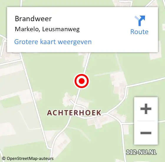 Locatie op kaart van de 112 melding: Brandweer Markelo, Leusmanweg op 12 september 2016 11:23