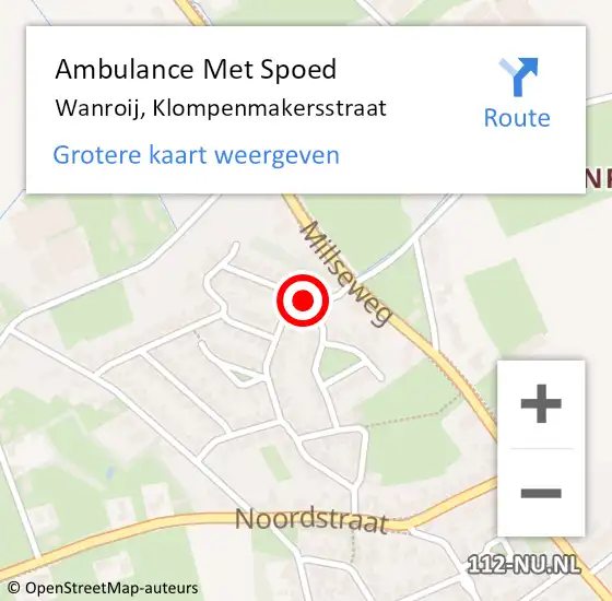 Locatie op kaart van de 112 melding: Ambulance Met Spoed Naar Wanroij, Klompenmakersstraat op 12 september 2016 12:22