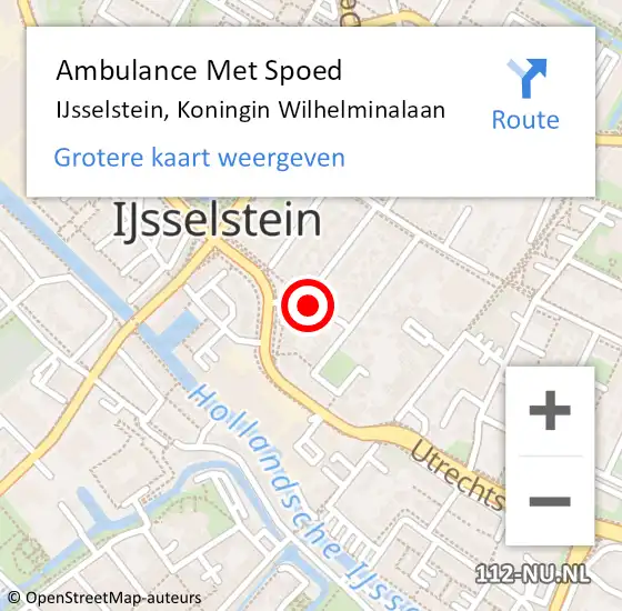 Locatie op kaart van de 112 melding: Ambulance Met Spoed Naar IJsselstein, Koningin Wilhelminalaan op 12 september 2016 12:25