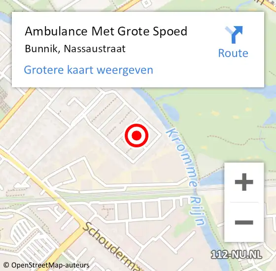 Locatie op kaart van de 112 melding: Ambulance Met Grote Spoed Naar Bunnik, Nassaustraat op 12 september 2016 13:56