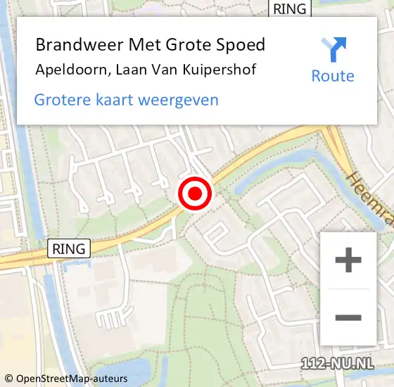 Locatie op kaart van de 112 melding: Brandweer Met Grote Spoed Naar Apeldoorn, Laan Van Kuipershof op 12 september 2016 14:24