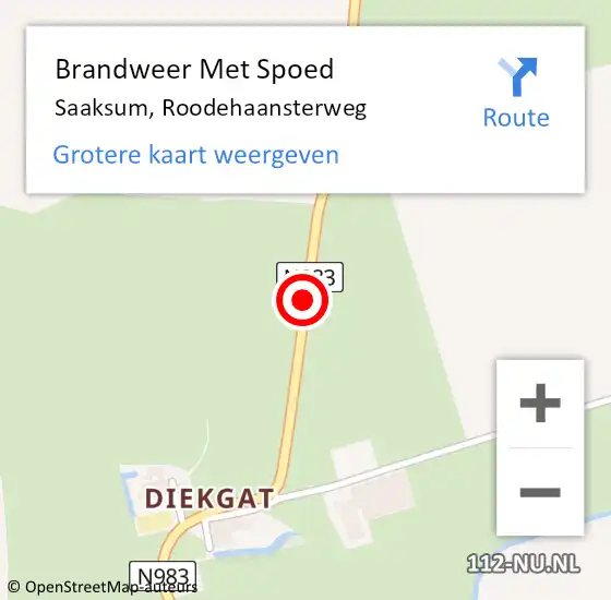 Locatie op kaart van de 112 melding: Brandweer Met Spoed Naar Saaksum, Roodehaansterweg op 12 september 2016 14:29