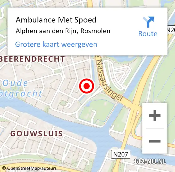 Locatie op kaart van de 112 melding: Ambulance Met Spoed Naar Alphen aan den Rijn, Rosmolen op 12 september 2016 15:41