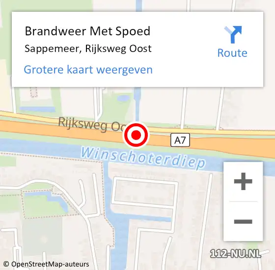 Locatie op kaart van de 112 melding: Brandweer Met Spoed Naar Sappemeer, Rijksweg Oost op 12 september 2016 16:41