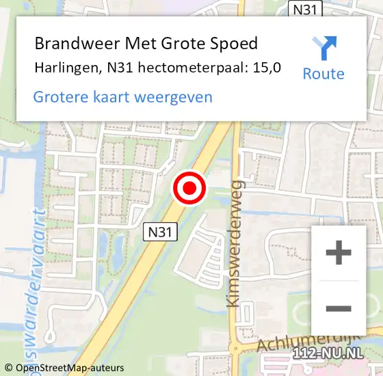 Locatie op kaart van de 112 melding: Brandweer Met Grote Spoed Naar Harlingen, N31 L hectometerpaal: 16,0 op 12 september 2016 17:34