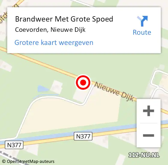 Locatie op kaart van de 112 melding: Brandweer Met Grote Spoed Naar Coevorden, Nieuwe Dijk op 12 september 2016 18:10